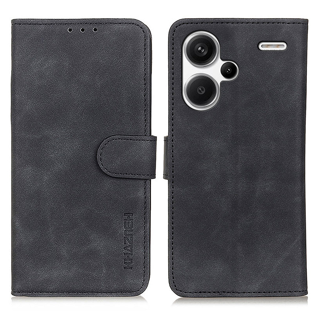KHAZNEH For Xiaomi Redmi Note 13 Pro+ 5G Stand Case PU Leather Retro Cell Phone Cover - Black