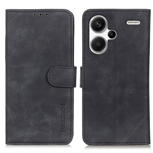 KHAZNEH For Xiaomi Redmi Note 13 Pro+ 5G Stand Case PU Leather Retro Cell Phone Cover - Black