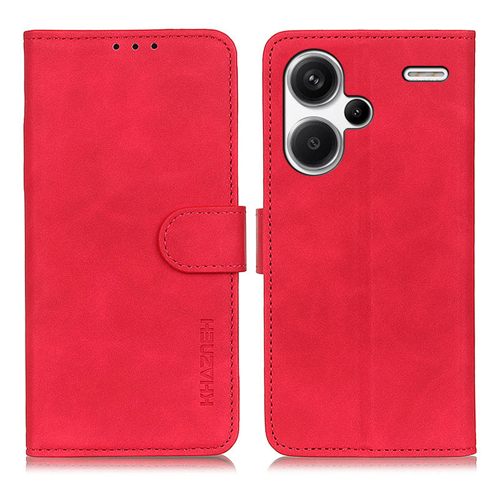 KHAZNEH For Xiaomi Redmi Note 13 Pro+ 5G Stand Case PU Leather Retro Cell Phone Cover - Red