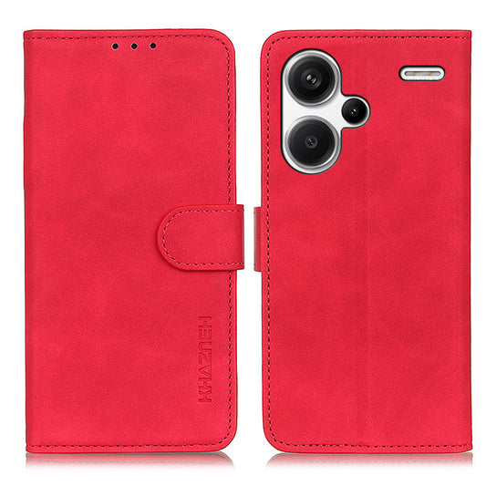 KHAZNEH For Xiaomi Redmi Note 13 Pro+ 5G Stand Case PU Leather Retro Cell Phone Cover - Red
