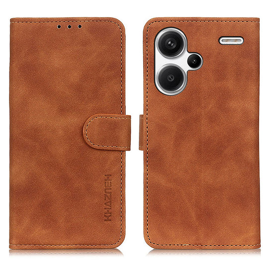 KHAZNEH For Xiaomi Redmi Note 13 Pro+ 5G Stand Case PU Leather Retro Cell Phone Cover - Brown