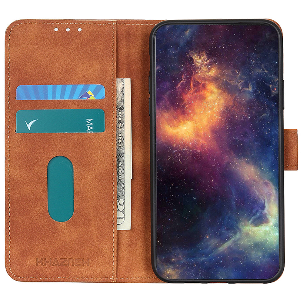 KHAZNEH For Xiaomi Redmi Note 13 Pro+ 5G Stand Case PU Leather Retro Cell Phone Cover - Brown