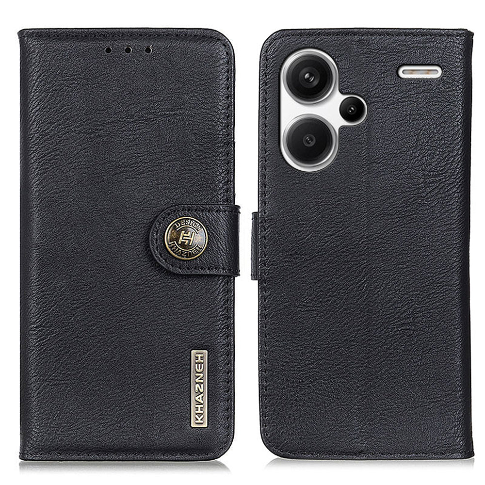 KHAZNEH For Xiaomi Redmi Note 13 Pro+ 5G Cell Phone Cases Cowhide Texture Stand Wallet Cover - Black