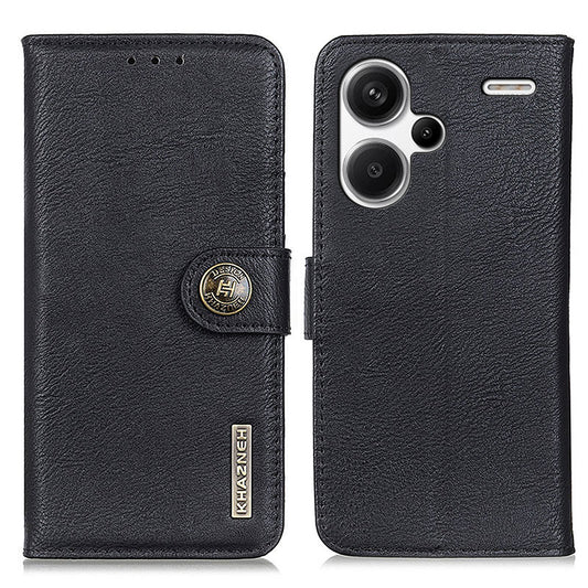 KHAZNEH For Xiaomi Redmi Note 13 Pro+ 5G Cell Phone Cases Cowhide Texture Stand Wallet Cover - Black