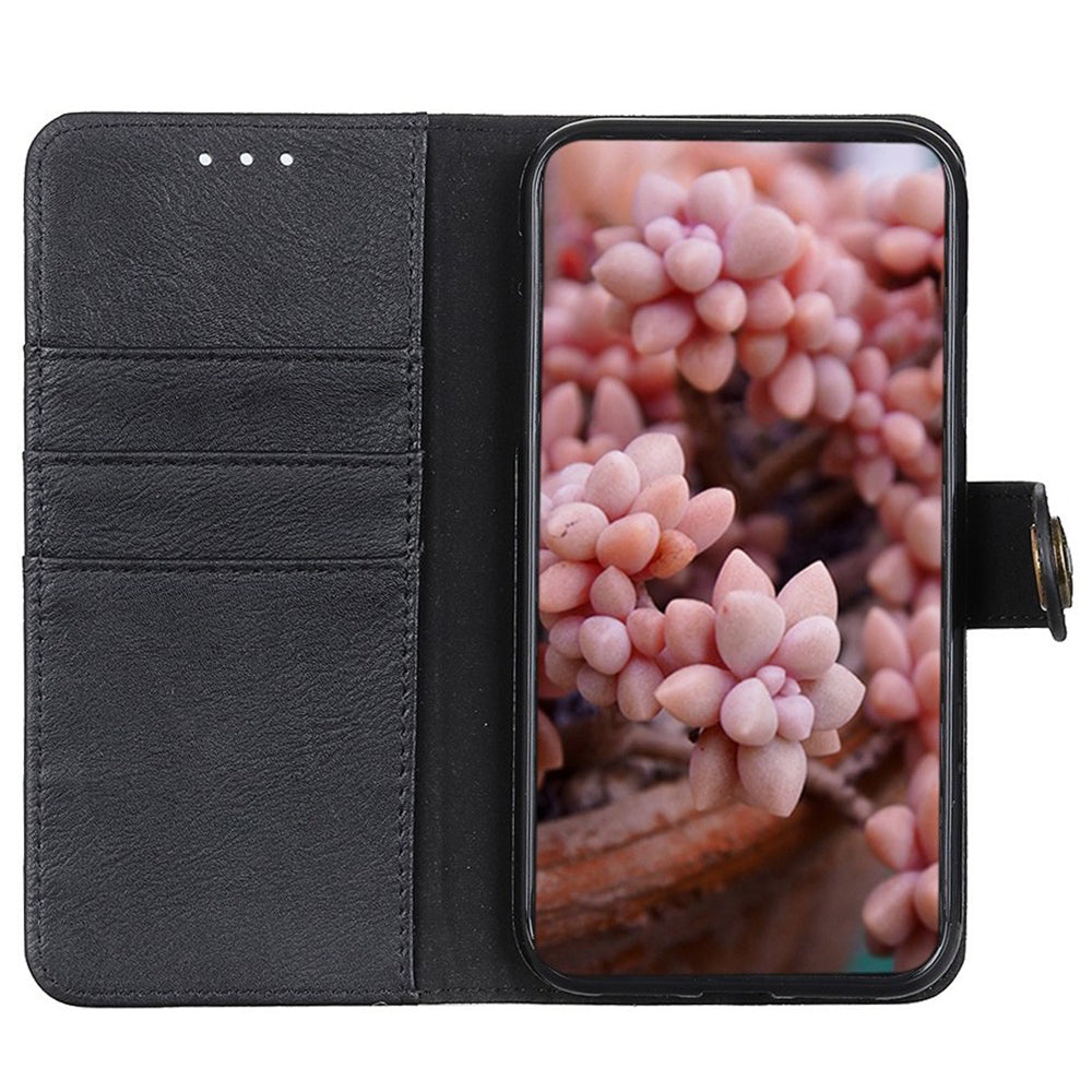 KHAZNEH For Xiaomi Redmi Note 13 Pro+ 5G Cell Phone Cases Cowhide Texture Stand Wallet Cover - Black