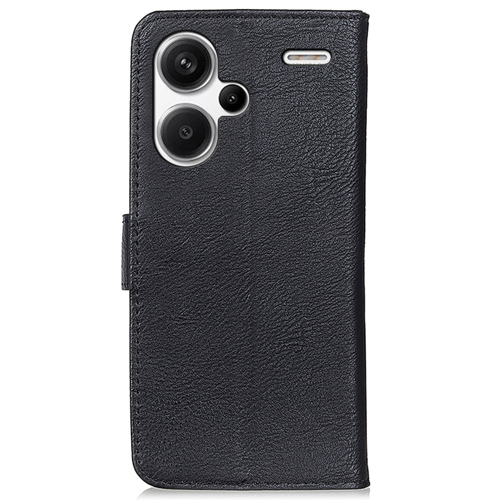KHAZNEH For Xiaomi Redmi Note 13 Pro+ 5G Cell Phone Cases Cowhide Texture Stand Wallet Cover - Black