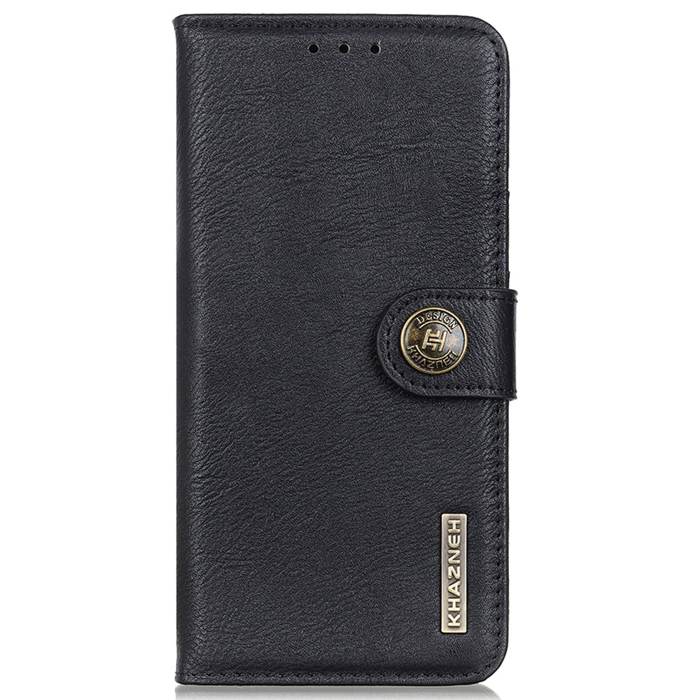 KHAZNEH For Xiaomi Redmi Note 13 Pro+ 5G Cell Phone Cases Cowhide Texture Stand Wallet Cover - Black