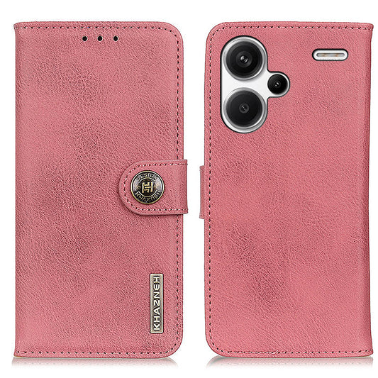 KHAZNEH For Xiaomi Redmi Note 13 Pro+ 5G Cell Phone Cases Cowhide Texture Stand Wallet Cover - Pink