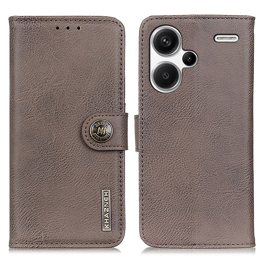 KHAZNEH For Xiaomi Redmi Note 13 Pro+ 5G Cell Phone Cases Cowhide Texture Stand Wallet Cover - Khaki