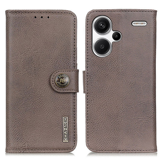 KHAZNEH For Xiaomi Redmi Note 13 Pro+ 5G Cell Phone Cases Cowhide Texture Stand Wallet Cover - Khaki