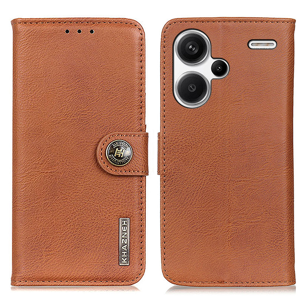 KHAZNEH For Xiaomi Redmi Note 13 Pro+ 5G Cell Phone Cases Cowhide Texture Stand Wallet Cover - Brown