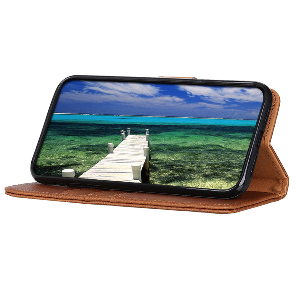 KHAZNEH For Xiaomi Redmi Note 13 Pro+ 5G Cell Phone Cases Cowhide Texture Stand Wallet Cover - Brown