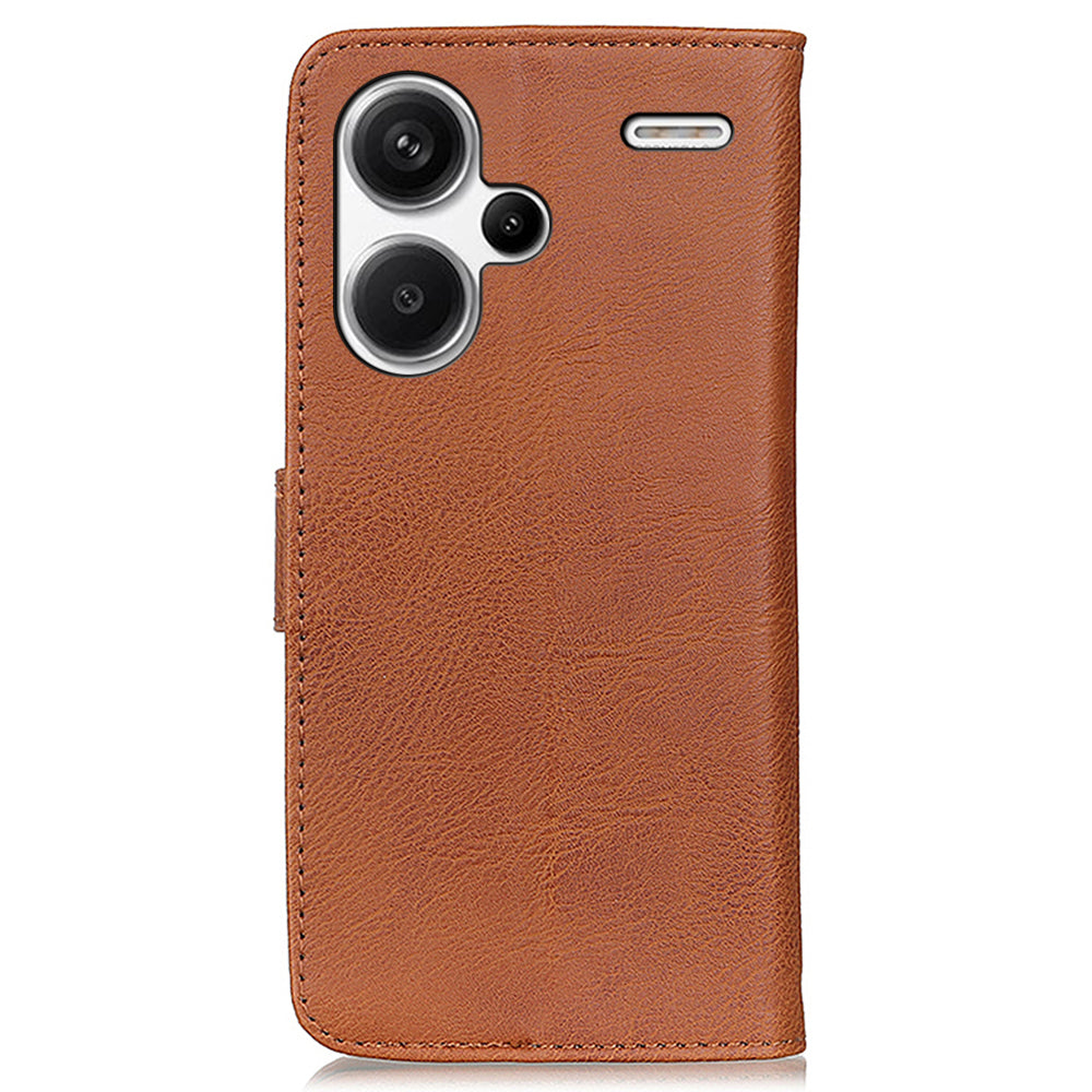 KHAZNEH For Xiaomi Redmi Note 13 Pro+ 5G Cell Phone Cases Cowhide Texture Stand Wallet Cover - Brown