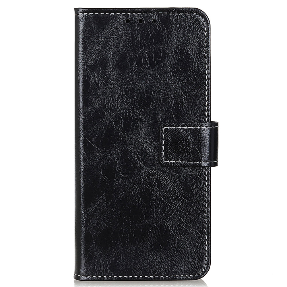 For Xiaomi Redmi Note 13 Pro+ 5G Cell Phone Case PU Leather Crazy Horse Texture Wallet Cover - Black