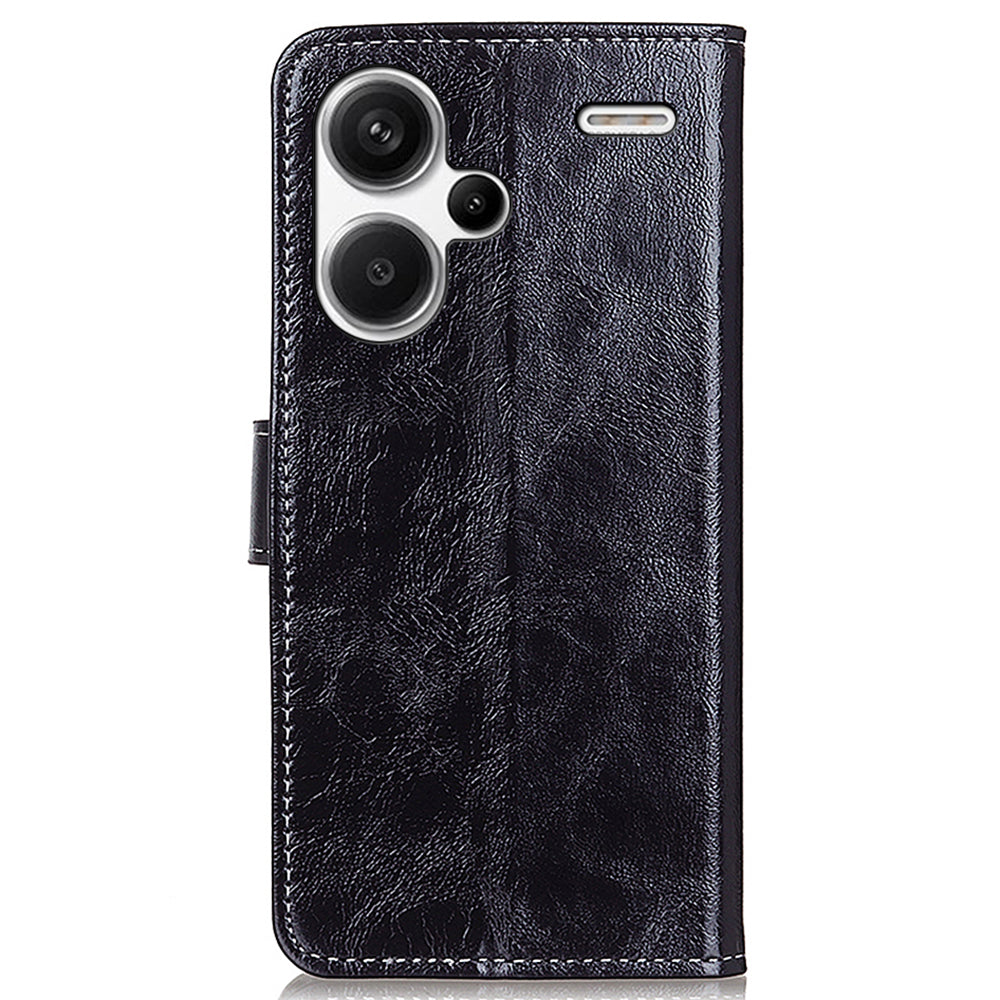 For Xiaomi Redmi Note 13 Pro+ 5G Cell Phone Case PU Leather Crazy Horse Texture Wallet Cover - Black