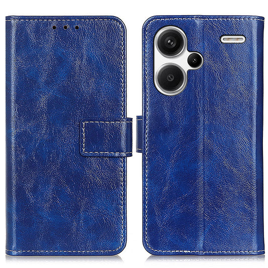 For Xiaomi Redmi Note 13 Pro+ 5G Cell Phone Case PU Leather Crazy Horse Texture Wallet Cover - Blue