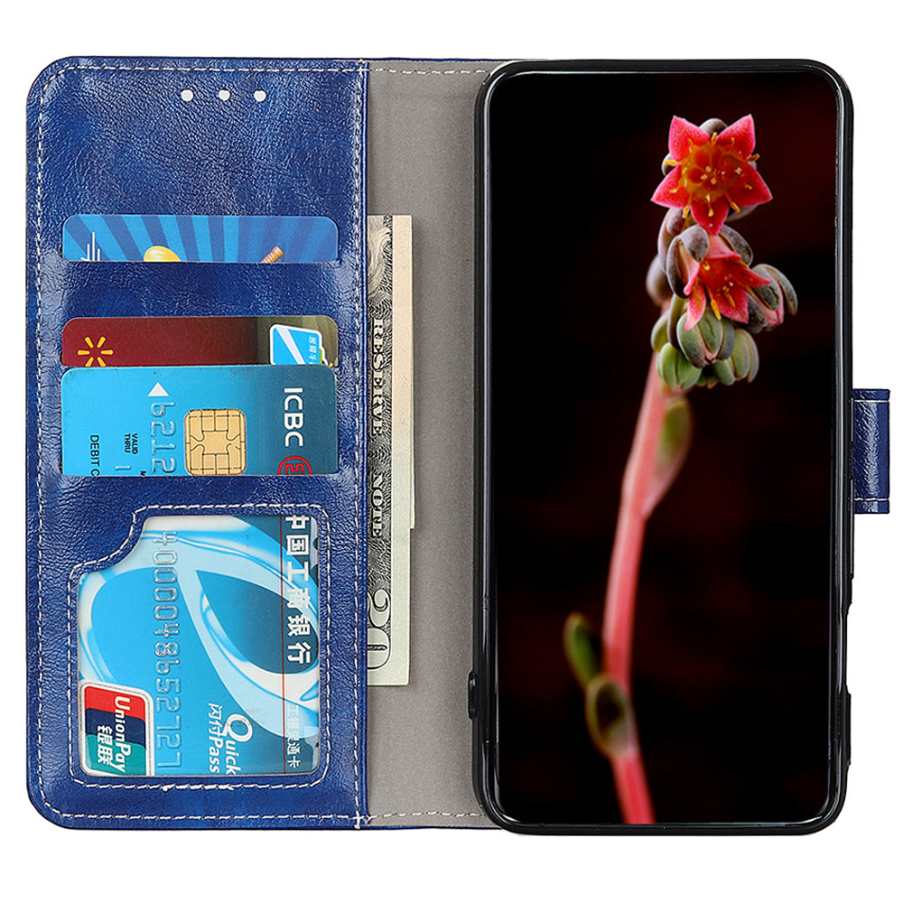 For Xiaomi Redmi Note 13 Pro+ 5G Cell Phone Case PU Leather Crazy Horse Texture Wallet Cover - Blue