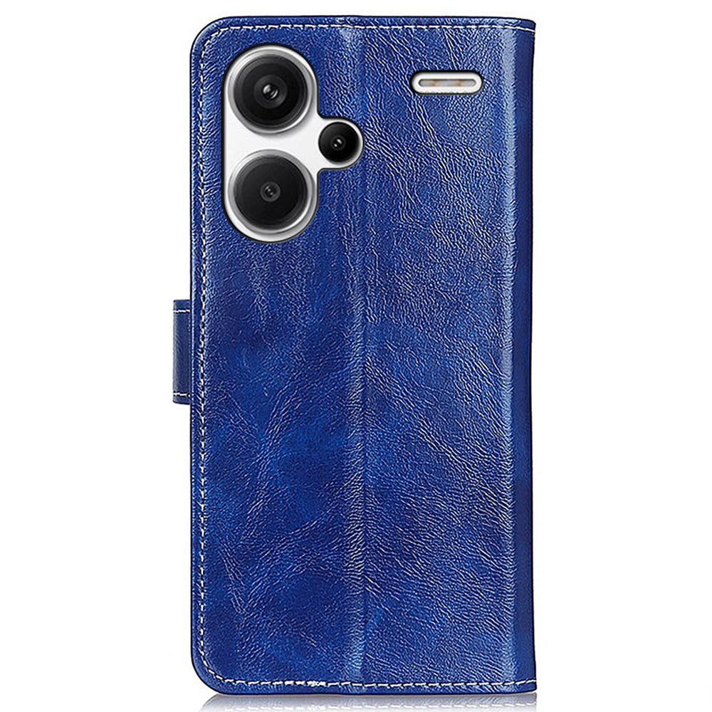 For Xiaomi Redmi Note 13 Pro+ 5G Cell Phone Case PU Leather Crazy Horse Texture Wallet Cover - Blue
