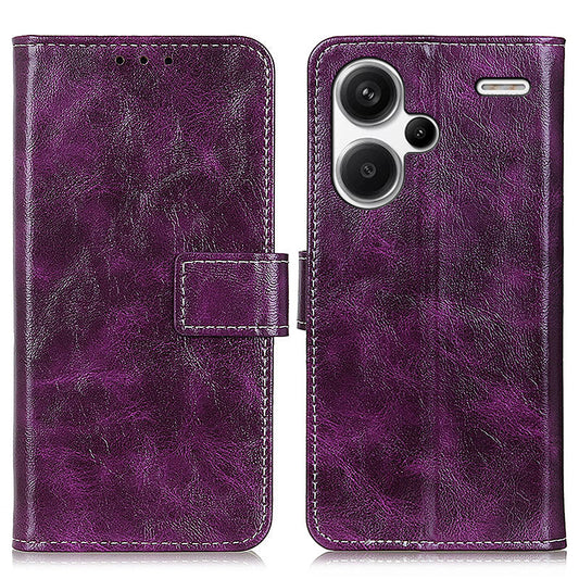 For Xiaomi Redmi Note 13 Pro+ 5G Cell Phone Case PU Leather Crazy Horse Texture Wallet Cover - Purple