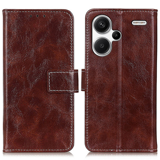 For Xiaomi Redmi Note 13 Pro+ 5G Cell Phone Case PU Leather Crazy Horse Texture Wallet Cover - Brown