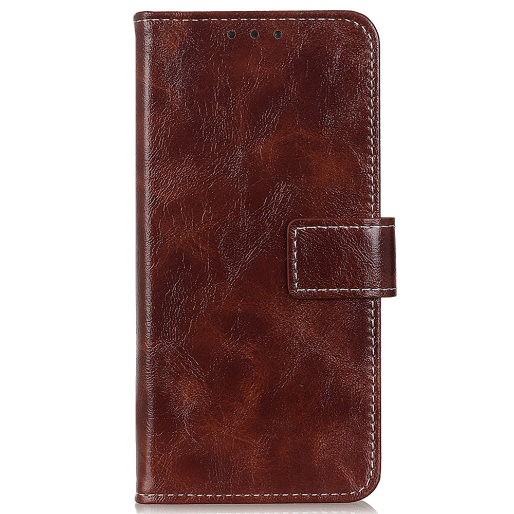 For Xiaomi Redmi Note 13 Pro+ 5G Cell Phone Case PU Leather Crazy Horse Texture Wallet Cover - Brown
