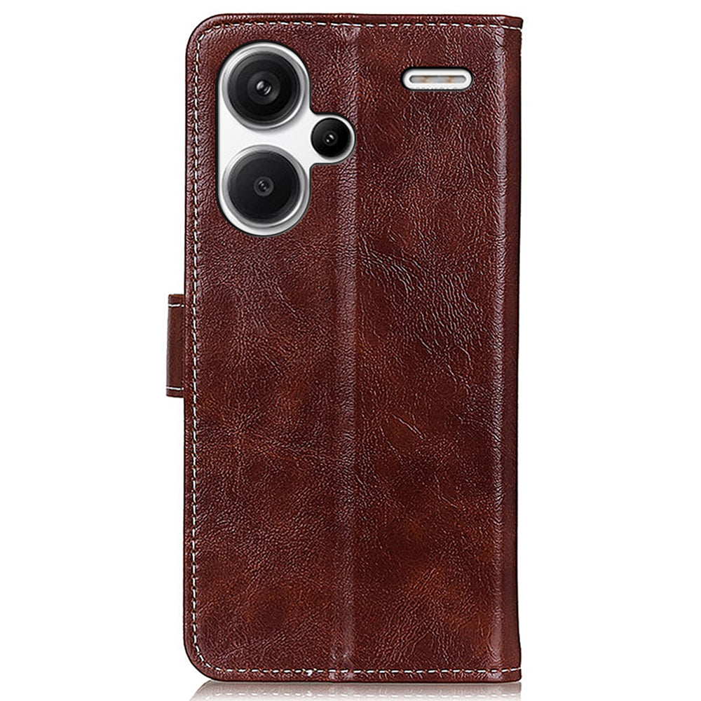 For Xiaomi Redmi Note 13 Pro+ 5G Cell Phone Case PU Leather Crazy Horse Texture Wallet Cover - Brown