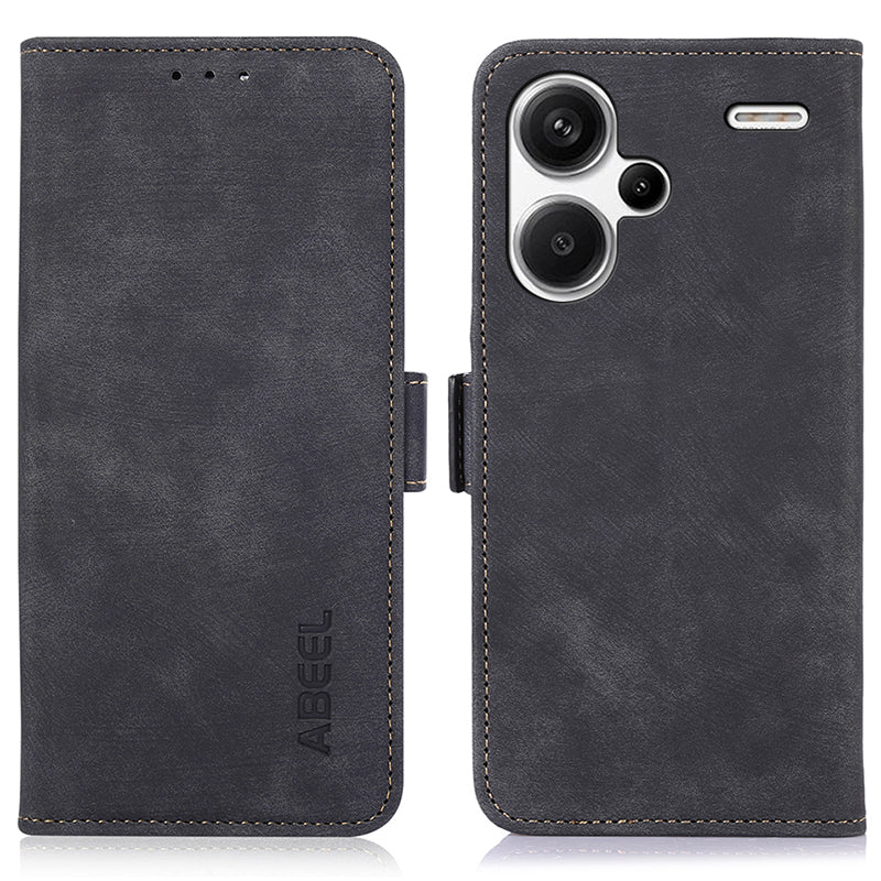 ABEEL For Xiaomi Redmi Note 13 Pro+ 5G Cell Phone Case PU Leather Wallet Vintage Flip Cover - Black