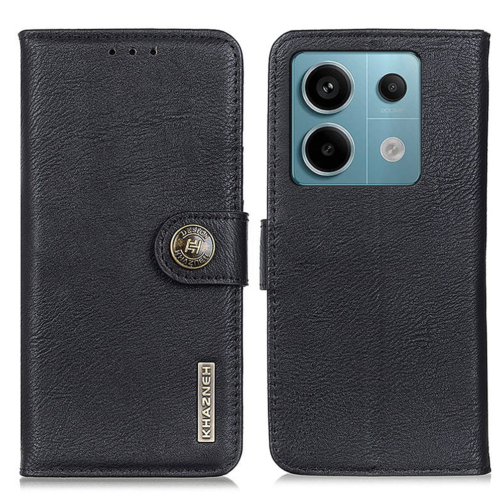 KHAZNEH For Xiaomi Redmi Note 13 Pro 5G / Poco X6 5G Cell Phone Cases Cowhide Texture Wallet Cover - Black