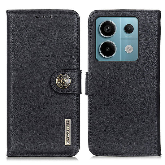 KHAZNEH For Xiaomi Redmi Note 13 Pro 5G / Poco X6 5G Cell Phone Cases Cowhide Texture Wallet Cover - Black