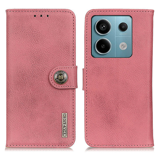 KHAZNEH For Xiaomi Redmi Note 13 Pro 5G / Poco X6 5G Cell Phone Cases Cowhide Texture Wallet Cover - Pink