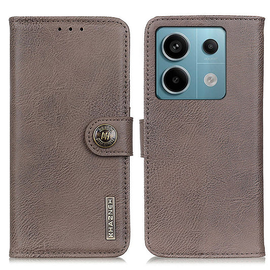 KHAZNEH For Xiaomi Redmi Note 13 Pro 5G / Poco X6 5G Cell Phone Cases Cowhide Texture Wallet Cover - Khaki