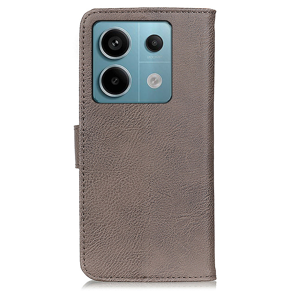 KHAZNEH For Xiaomi Redmi Note 13 Pro 5G / Poco X6 5G Cell Phone Cases Cowhide Texture Wallet Cover - Khaki