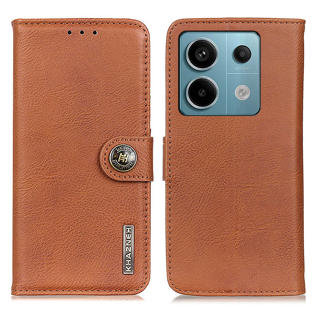 KHAZNEH For Xiaomi Redmi Note 13 Pro 5G / Poco X6 5G Cell Phone Cases Cowhide Texture Wallet Cover - Brown