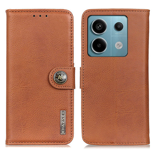 KHAZNEH For Xiaomi Redmi Note 13 Pro 5G / Poco X6 5G Cell Phone Cases Cowhide Texture Wallet Cover - Brown