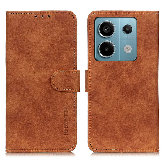 KHAZNEH For Xiaomi Redmi Note 13 Pro 5G / Poco X6 5G Case Retro PU Leather Cell Phone Cover - Brown