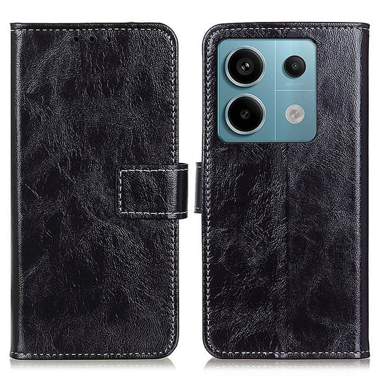 For Xiaomi Redmi Note 13 Pro 5G / Poco X6 5G Cell Phone Case Folio Flip Crazy Horse Texture Leather Cover - Black