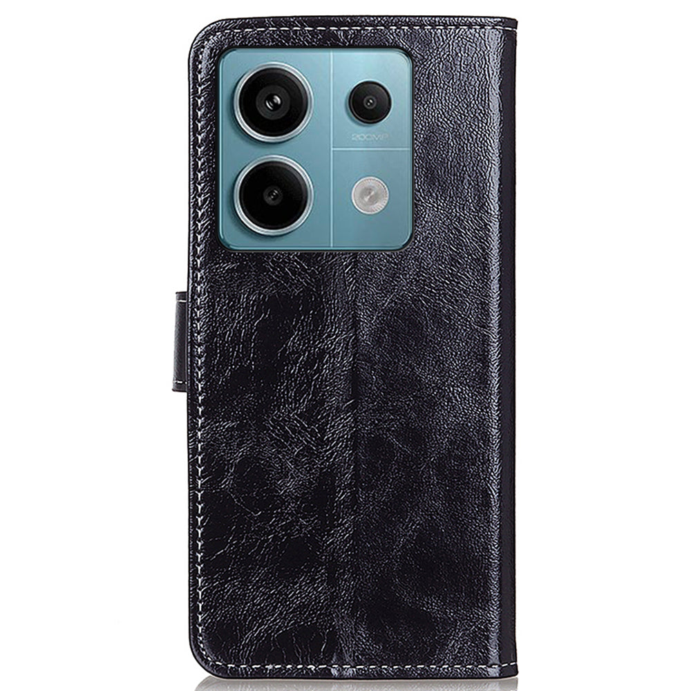 For Xiaomi Redmi Note 13 Pro 5G / Poco X6 5G Cell Phone Case Folio Flip Crazy Horse Texture Leather Cover - Black