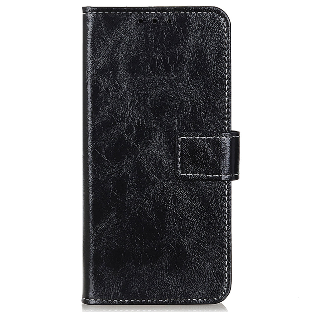 For Xiaomi Redmi Note 13 Pro 5G / Poco X6 5G Cell Phone Case Folio Flip Crazy Horse Texture Leather Cover - Black