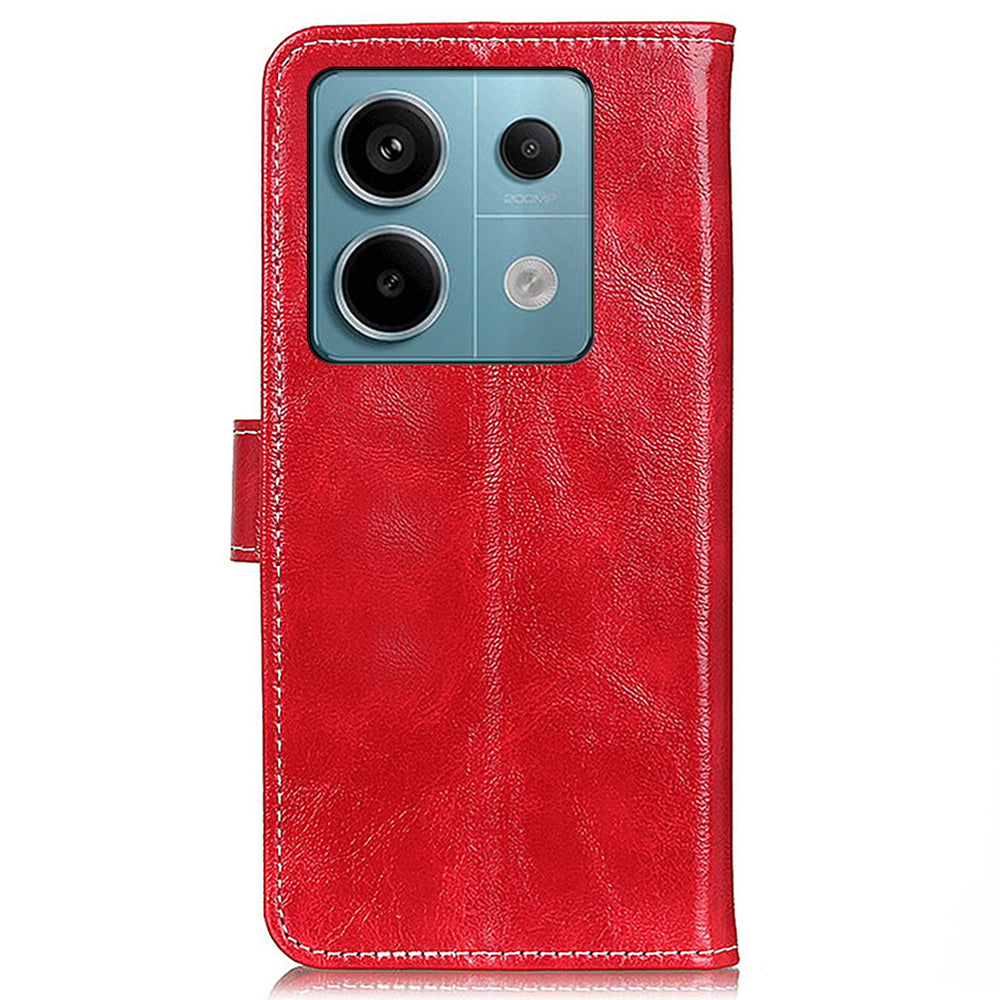 For Xiaomi Redmi Note 13 Pro 5G / Poco X6 5G Cell Phone Case Folio Flip Crazy Horse Texture Leather Cover - Red