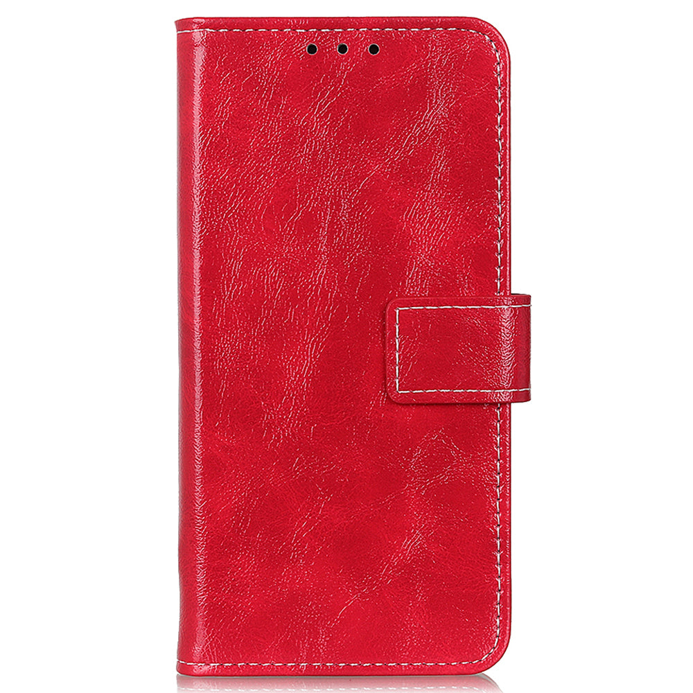 For Xiaomi Redmi Note 13 Pro 5G / Poco X6 5G Cell Phone Case Folio Flip Crazy Horse Texture Leather Cover - Red