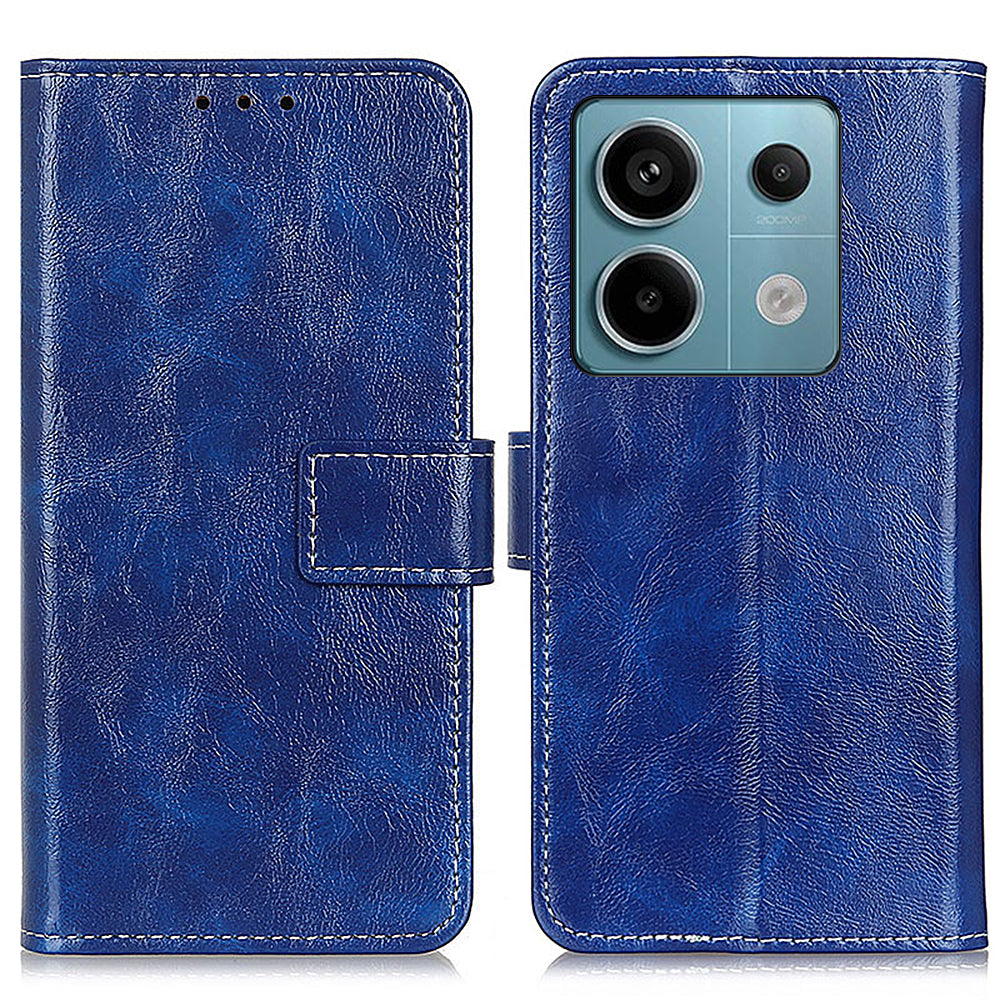For Xiaomi Redmi Note 13 Pro 5G / Poco X6 5G Cell Phone Case Folio Flip Crazy Horse Texture Leather Cover - Blue