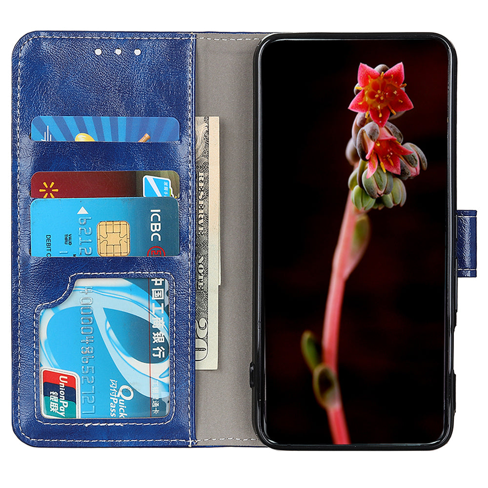 For Xiaomi Redmi Note 13 Pro 5G / Poco X6 5G Cell Phone Case Folio Flip Crazy Horse Texture Leather Cover - Blue