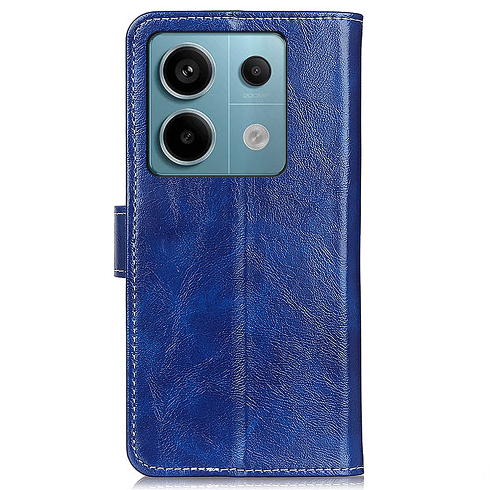 For Xiaomi Redmi Note 13 Pro 5G / Poco X6 5G Cell Phone Case Folio Flip Crazy Horse Texture Leather Cover - Blue