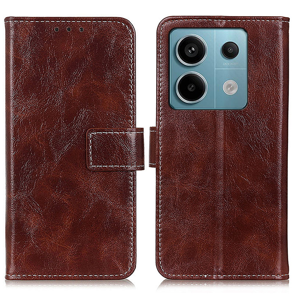 For Xiaomi Redmi Note 13 Pro 5G / Poco X6 5G Cell Phone Case Folio Flip Crazy Horse Texture Leather Cover - Brown