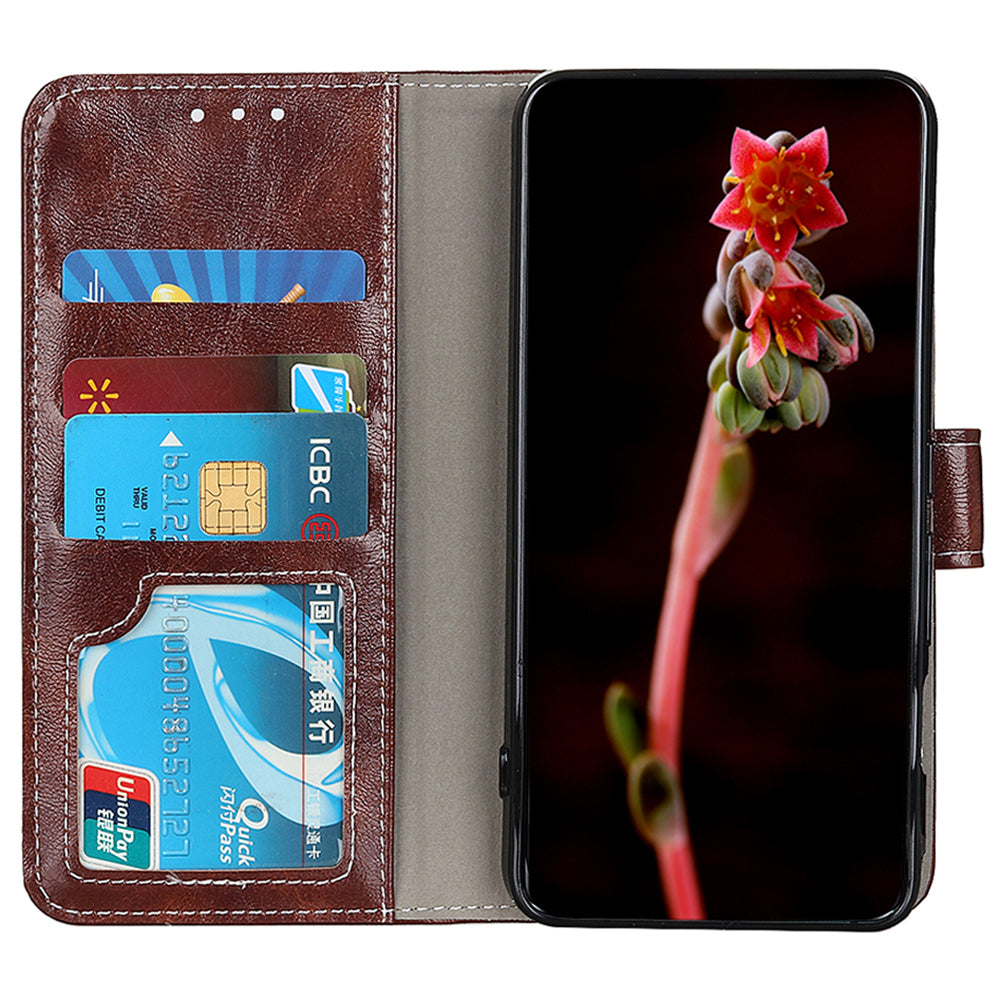 For Xiaomi Redmi Note 13 Pro 5G / Poco X6 5G Cell Phone Case Folio Flip Crazy Horse Texture Leather Cover - Brown
