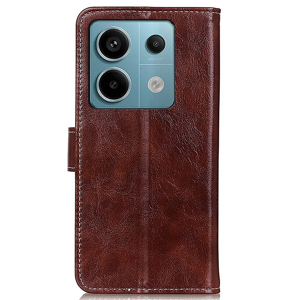 For Xiaomi Redmi Note 13 Pro 5G / Poco X6 5G Cell Phone Case Folio Flip Crazy Horse Texture Leather Cover - Brown