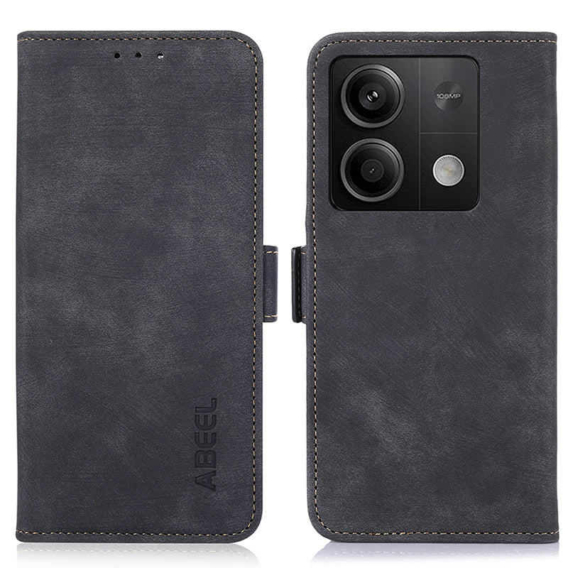 ABEEL For Xiaomi Redmi Note 13 5G Case Retro PU Leather Wallet Flip Phone Protector - Black
