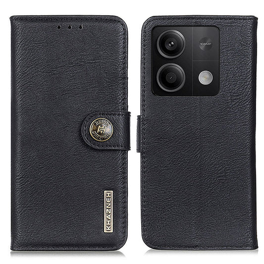 KHAZNEH For Xiaomi Redmi Note 13 5G Cowhide Texture Case Leather Phone Wallet Cover - Black