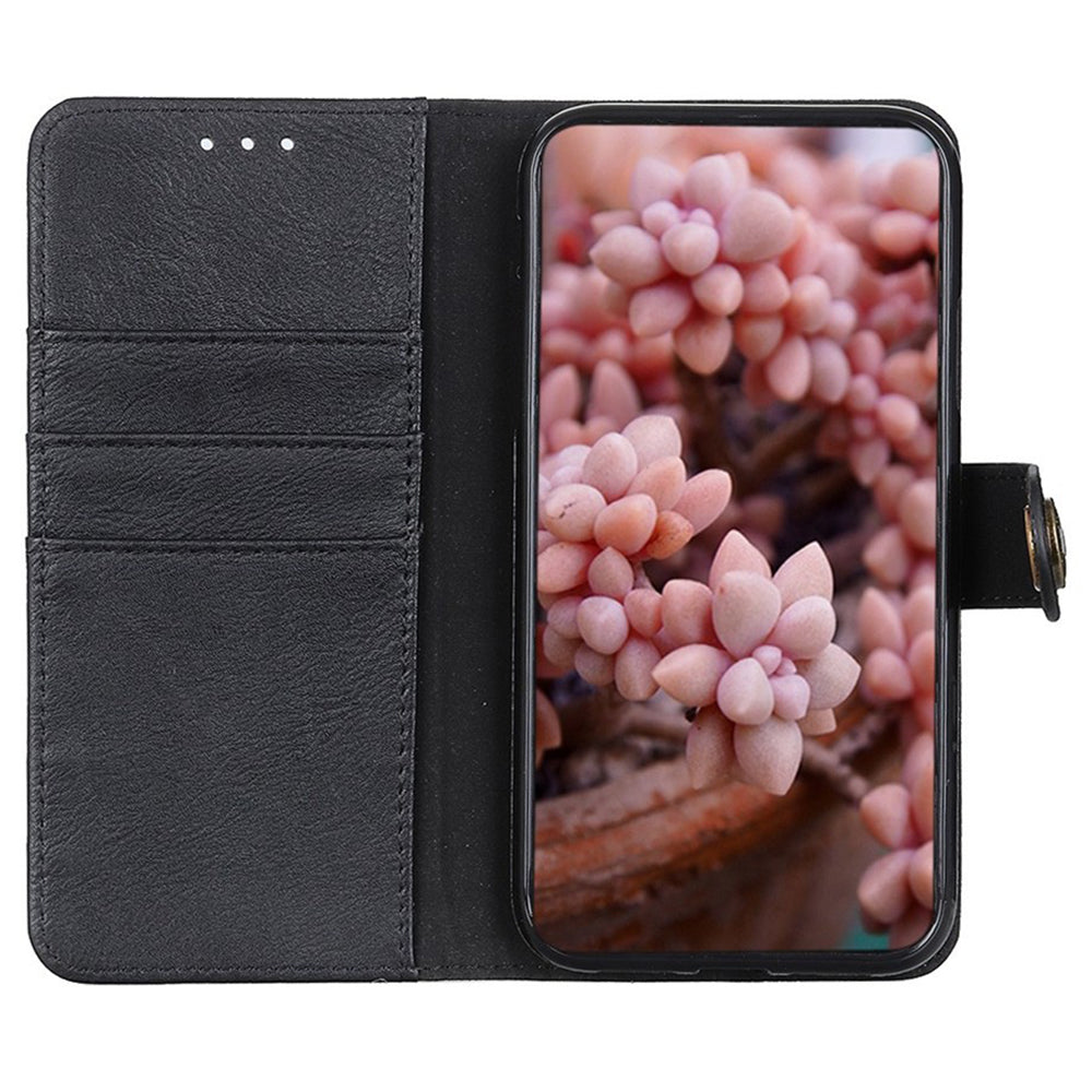 KHAZNEH For Xiaomi Redmi Note 13 5G Cowhide Texture Case Leather Phone Wallet Cover - Black