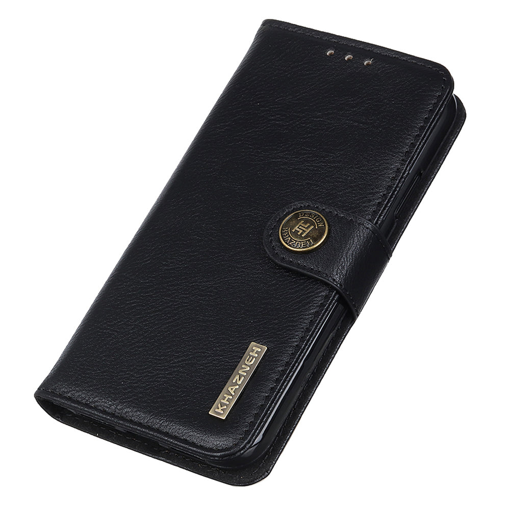 KHAZNEH For Xiaomi Redmi Note 13 5G Cowhide Texture Case Leather Phone Wallet Cover - Black